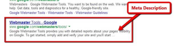 Meta description serp example google webmaster tools