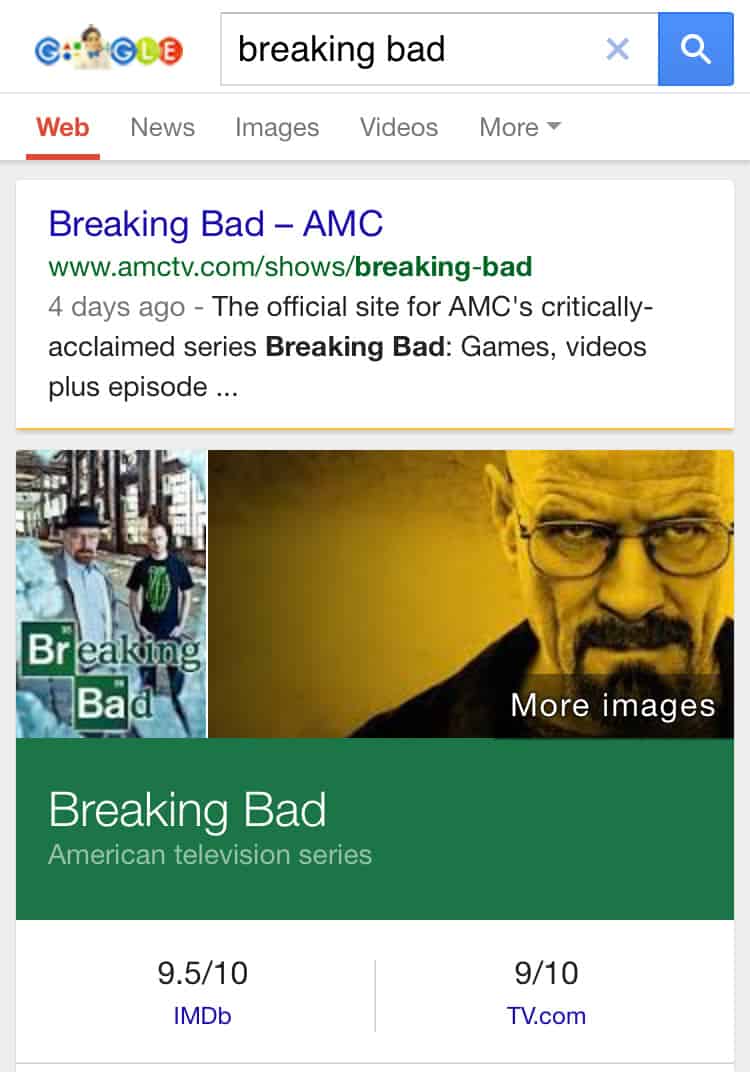 Google knowledge graph card color breaking bad
