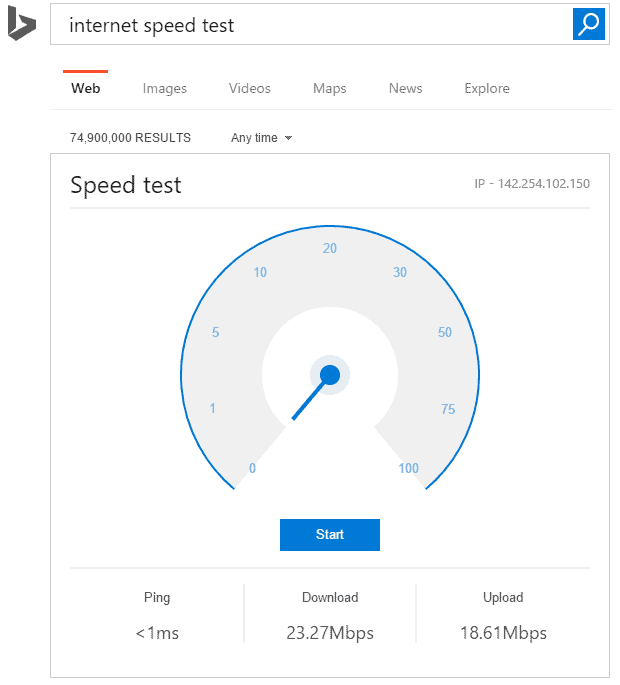 Bing internet speed test
