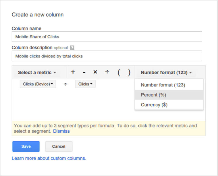 Math adwords custom columns