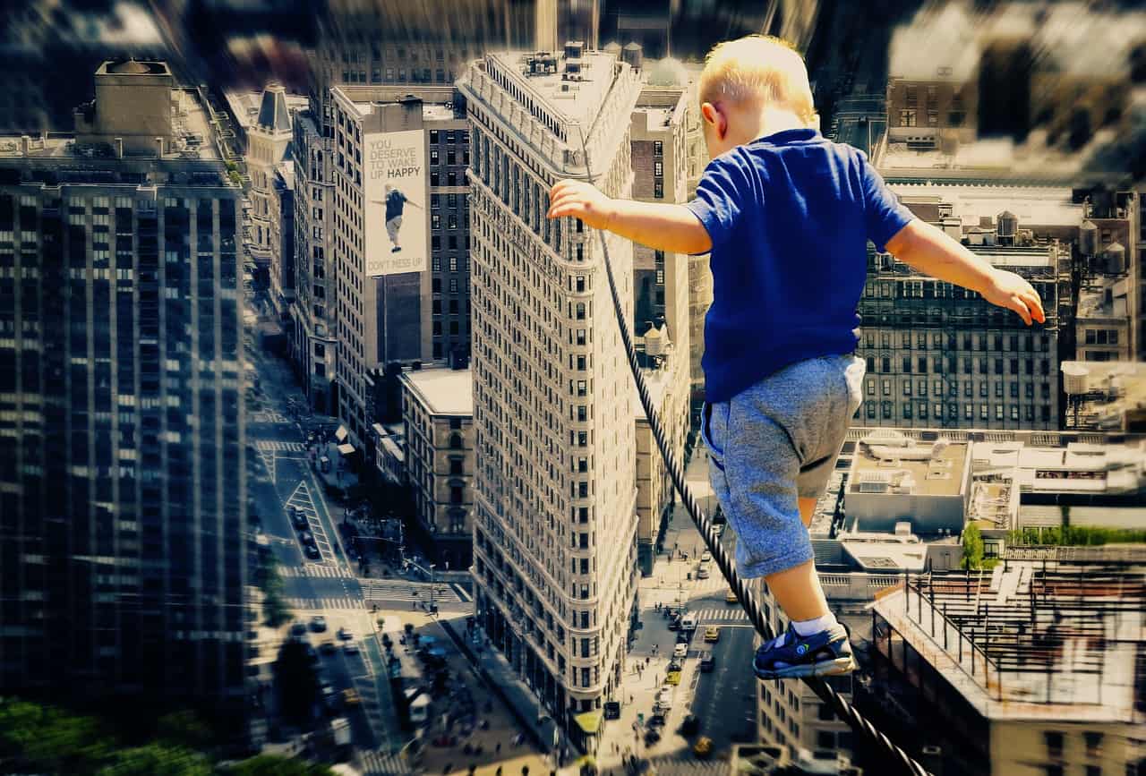 child, big city, wire rope-3443739.jpg