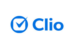 Clio logo: a blue circle with a checkmark next to the blue word 'Clio'.