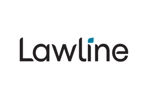 Lawline logo: dark blue wordmark with a small blue diamond accent above the 'i'