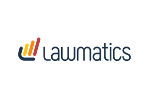 Lawmatics logo with blue wordmark and a colorful stacked-bar icon behind it.
