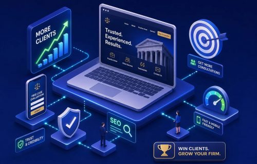 Isometric marketing scene with a laptop at center on a glowing platform, surrounded by a rising graph, target, and SEO/consultation icons.
